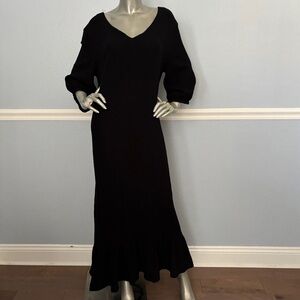 Bryn Walker Lana Dress Black Cotton Gauze Maxi 3/4 Sleeve Black V Neck Nwt Large